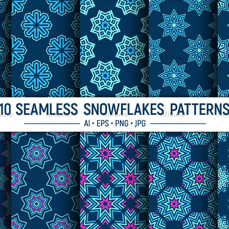 10 patrones de vector de copos de nieve sin costura