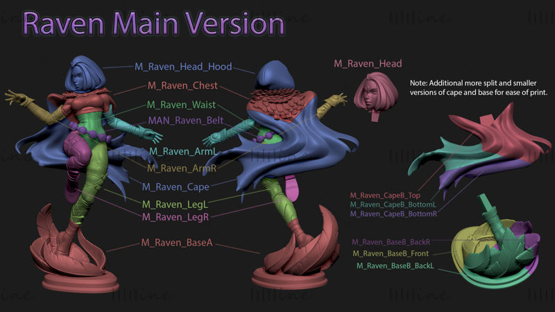 Raven karakter DC Comics 3D-s modell kész nyomtatás