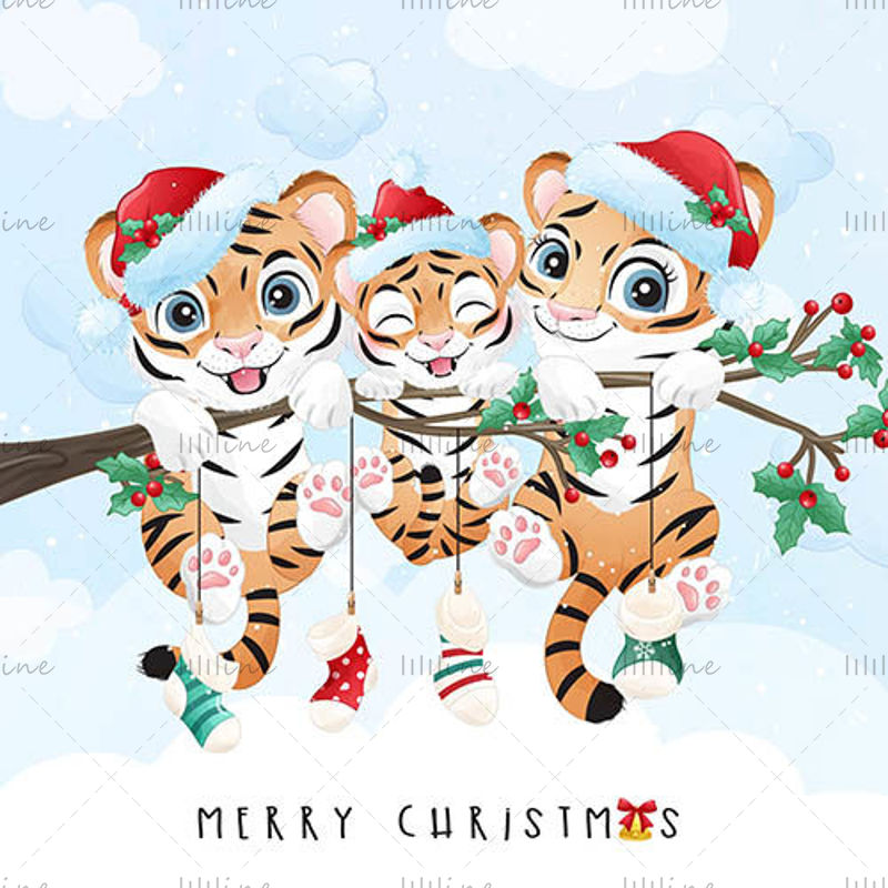 Roztomilý vánoční malý tygr