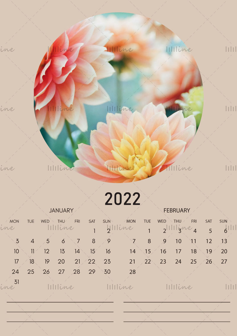 Calendário de parede de plantas e flores 2022