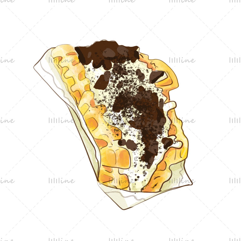 Waffle hand drawn dessert illustration