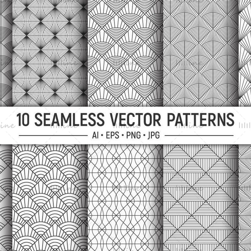 10 patrones de vector transparente Art Deco