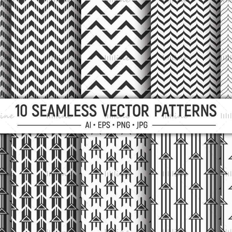 10 seamless arrows patterns. Herringbone structure.