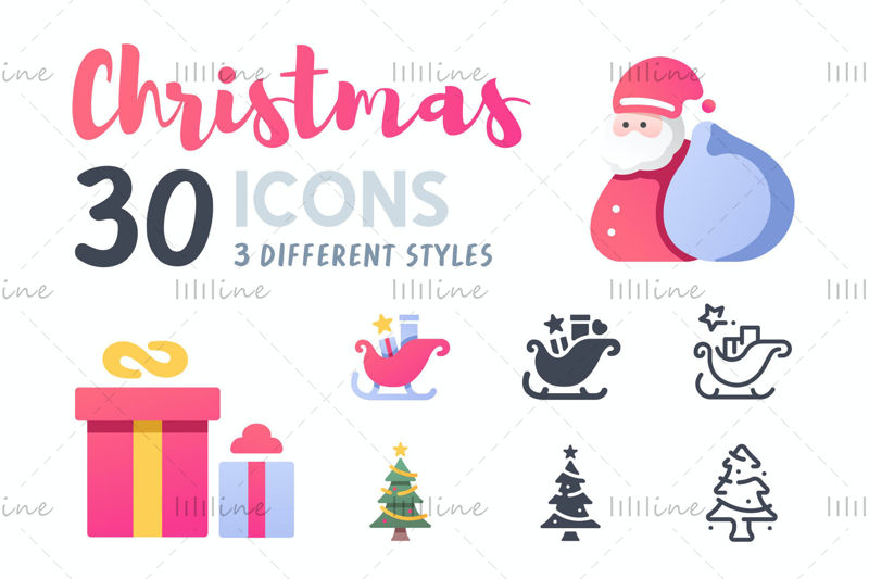 Set de icoane de Crăciun în diferite stiluri