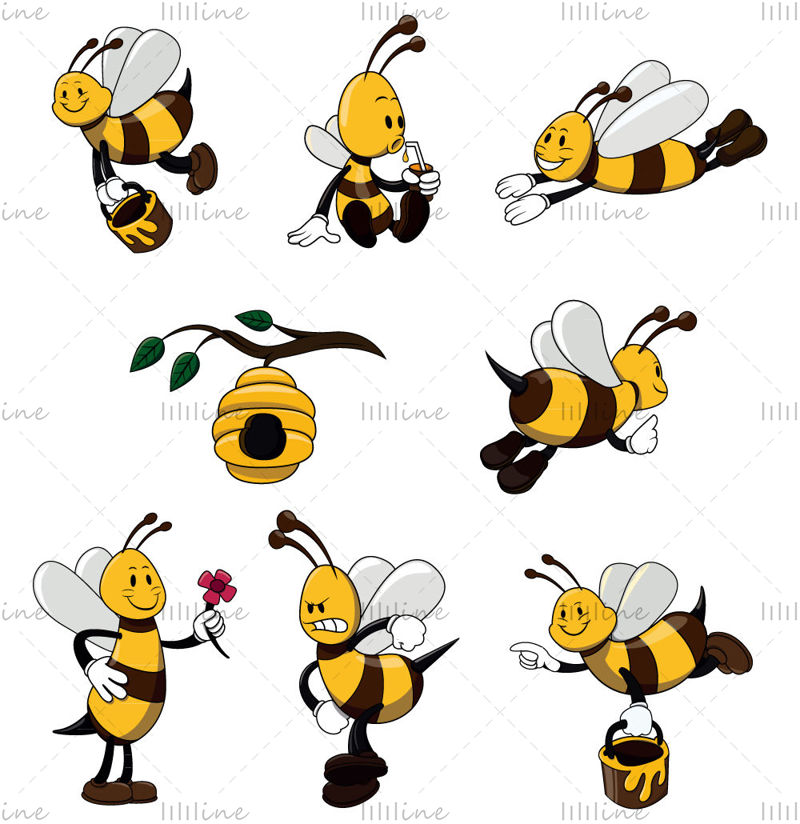 Material de vector de abeja amarilla lindo
