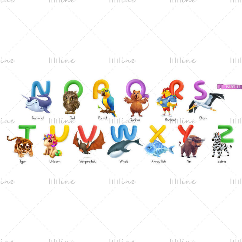 Alfabeto de animales de dibujos animados