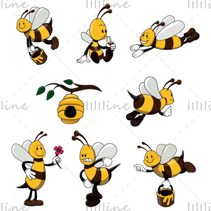 Material vector drăguț albinelor galbene