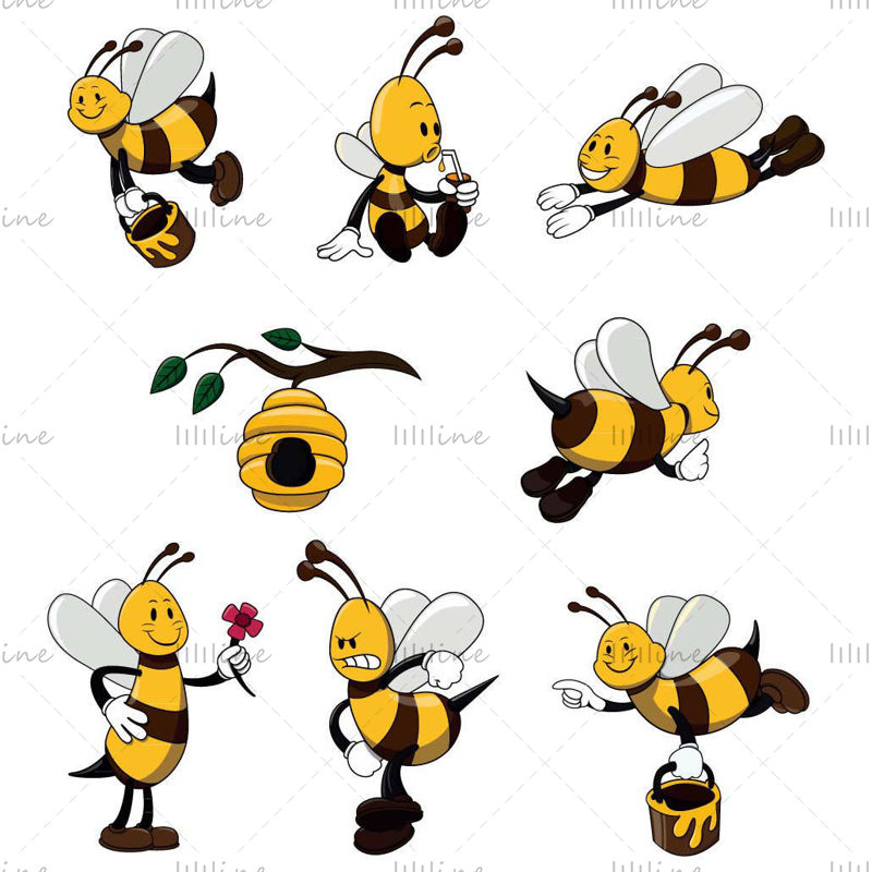 可爱黄色蜜蜂矢量素材