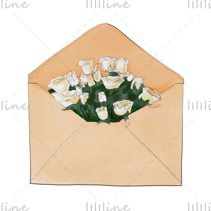 Envelope and flowers watercolor hand drawn illustration