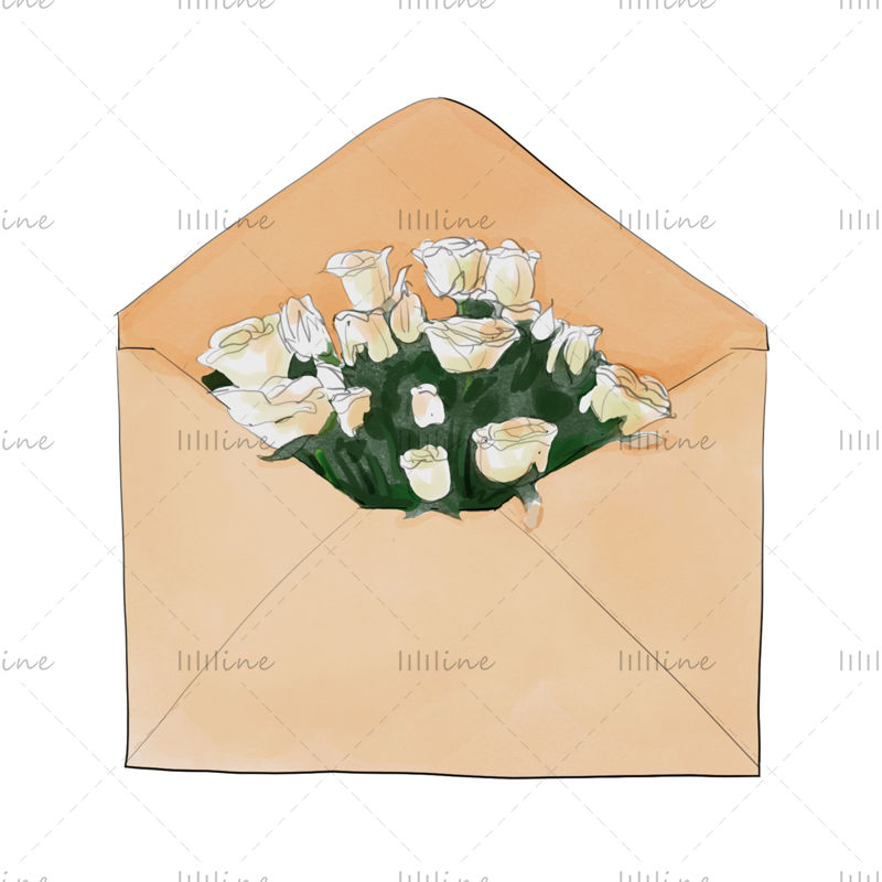 Envelope and flowers watercolor hand drawn illustration