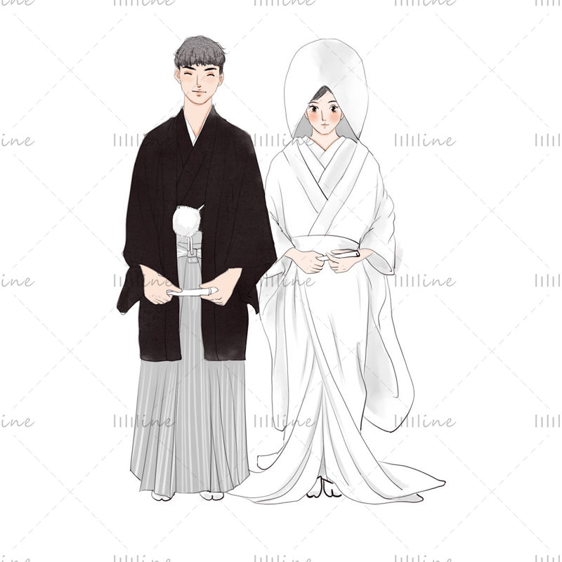 Japanese traditional wedding dress illustration