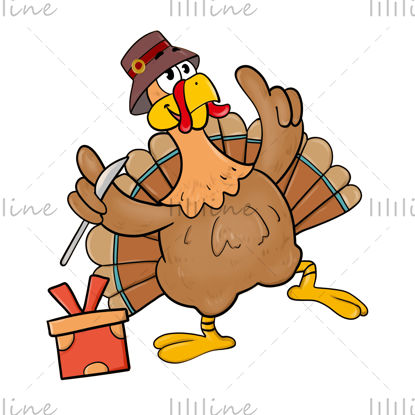 Thanksgiving turkey wearing hat cartoon illustration