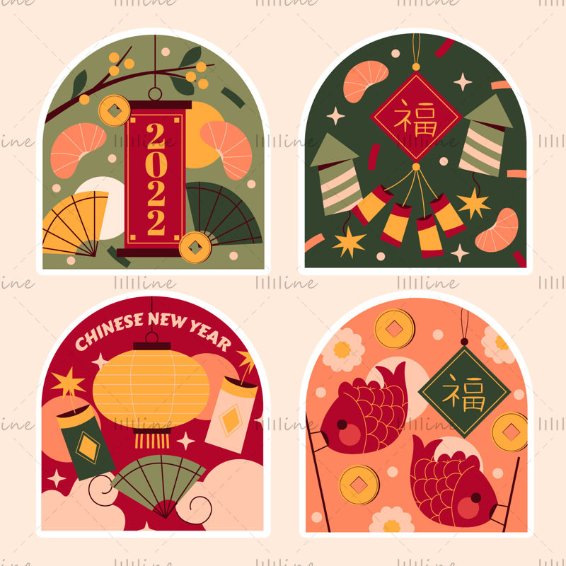 Etiquetas engomadas del año nuevo chino del vector