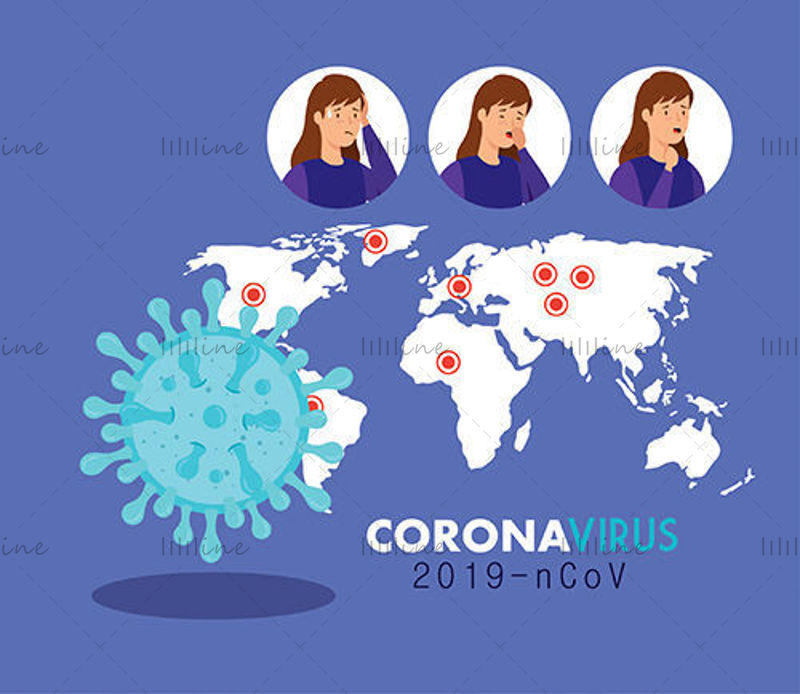 Nuevo virus de la corona, virus y caracteres de la neumonía y otro material de vectores