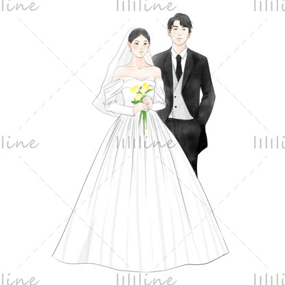 Bride and groom hand drawn illustration