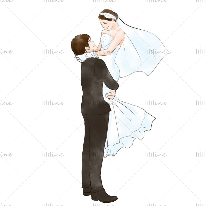 Dibujos animados dibujados a mano de recién casados