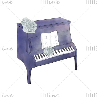 Watercolor hand painted piano instrument 2