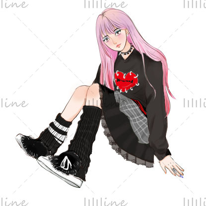 Pink hair girl cartoon illustration