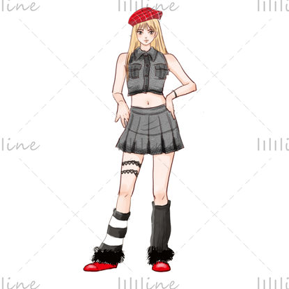 Cartoon illustration of blond girl with red hat