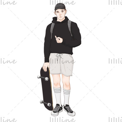 Скейтборд мальчик в шляпе иллюстрации