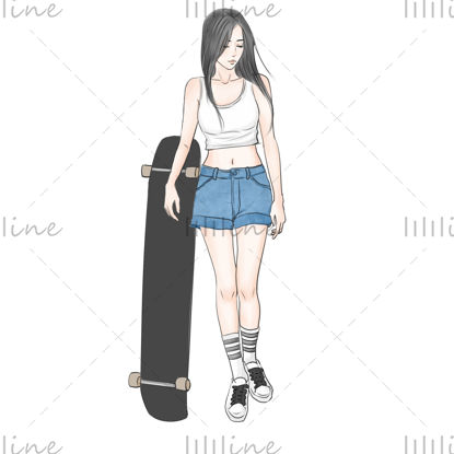 Скейтборд девушка иллюстрация
