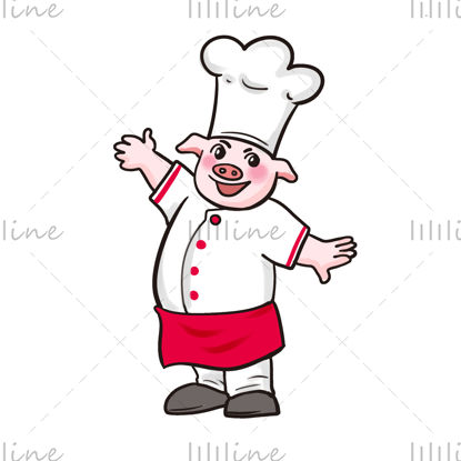 Сладка анимационна животинска илюстрация на готвач на прасе