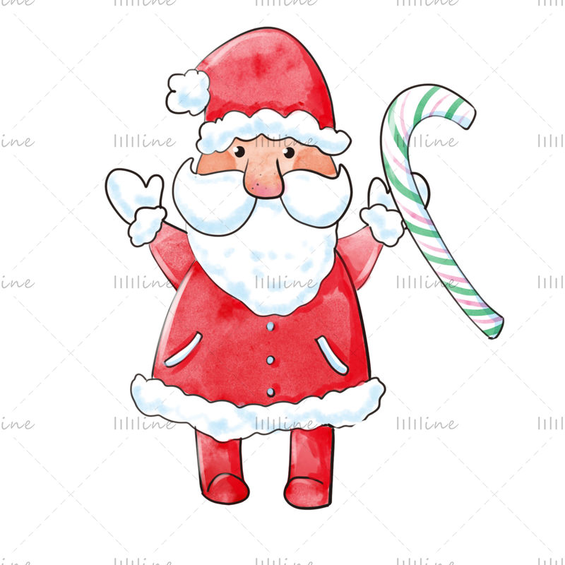 Santa Claus holding candy watercolor style illustration