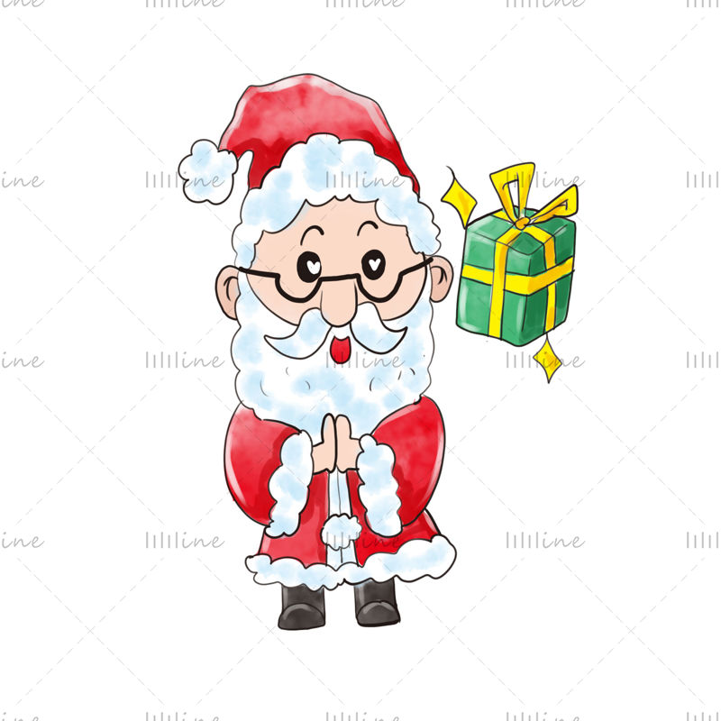 Ilustración de estilo acuarela de regalos de Santa Claus y Navidad