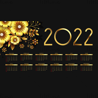 2022-es arany virágos dekorációs naptár