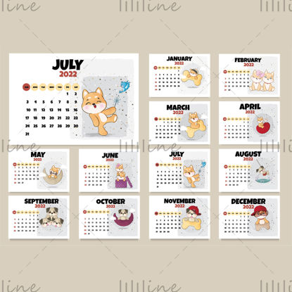 2022 cartoon calendar template design