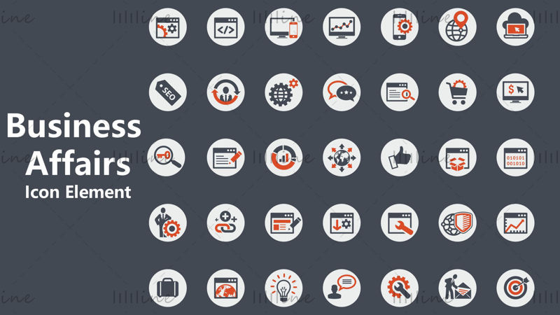 Business Elements Orange Vector Icons PowerPoint Format