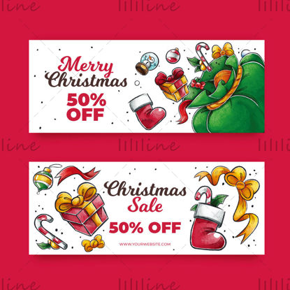 Material de vector de anuncio de banner de cupón de tarjeta de Navidad