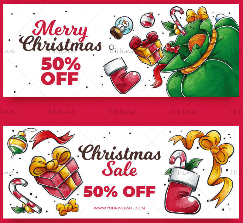 Material de vector de anuncio de banner de cupón de tarjeta de Navidad