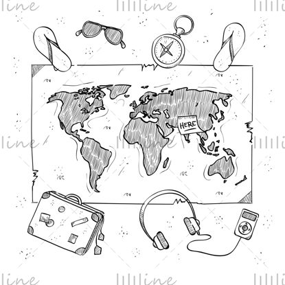 Vektor utazási világtérkép