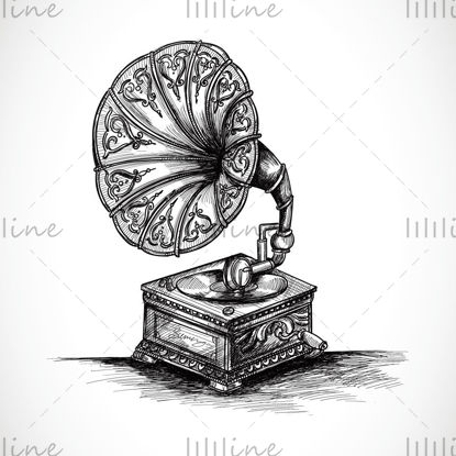 Hand drawn vector antique gramophone