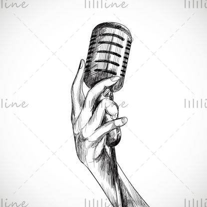 Hand drawn vector handheld microphone