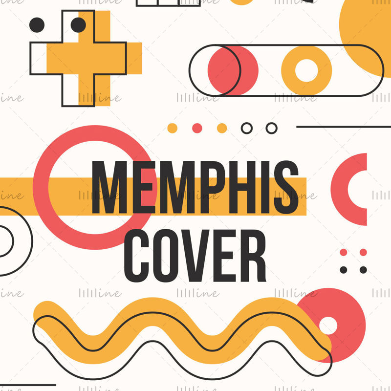 Affiche de couverture de vecteur orange de style Memphis jaune