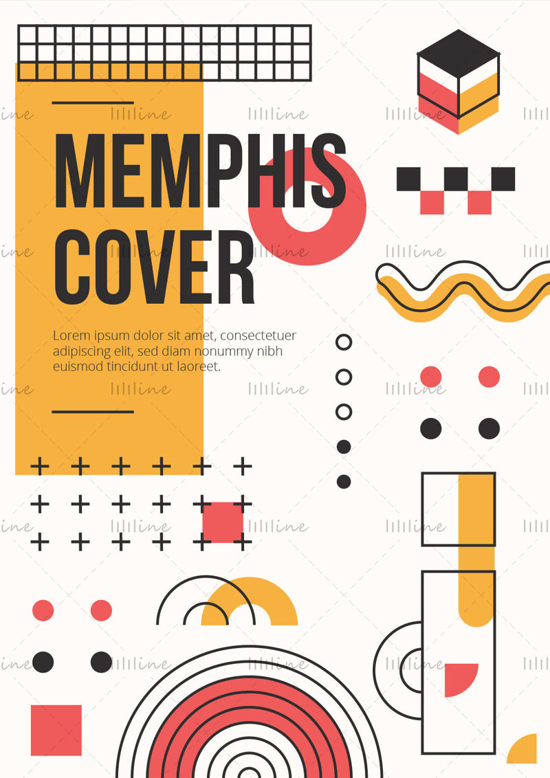 Yellow Memphis style orange vector cover poster