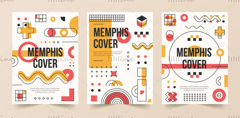 Affiche de couverture de vecteur orange de style Memphis jaune