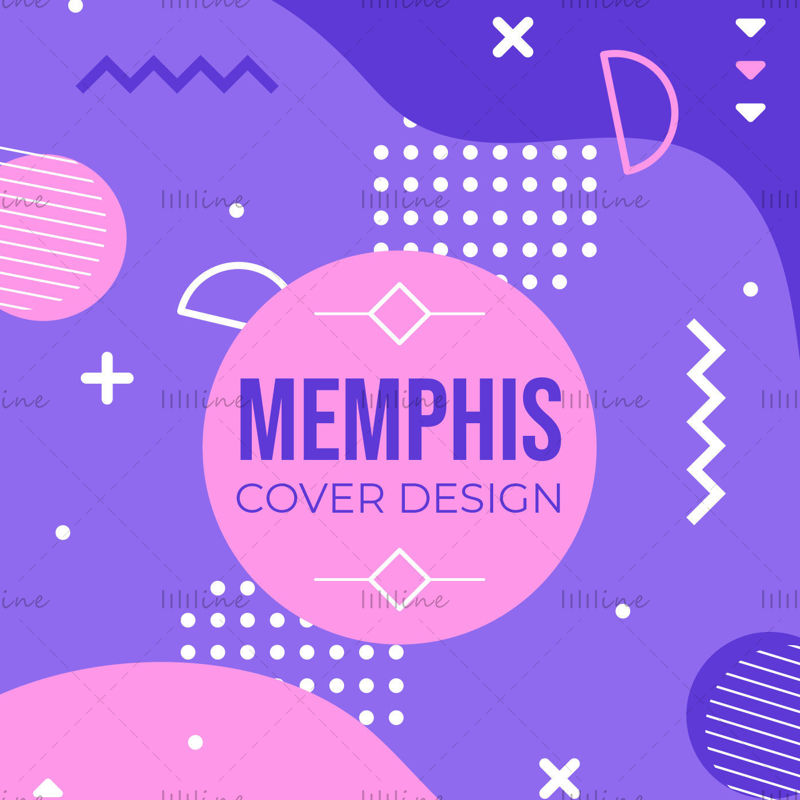 Purple Memphis style vector cover poster