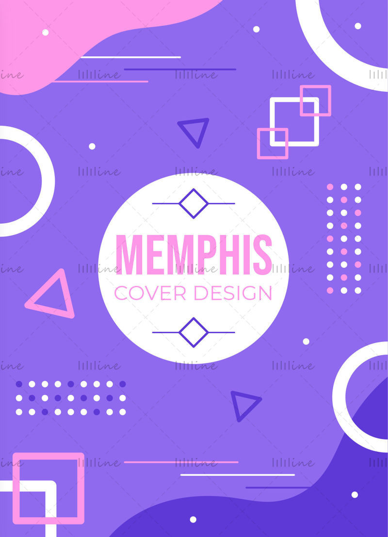 Affiche de couverture de vecteur de style Memphis violet