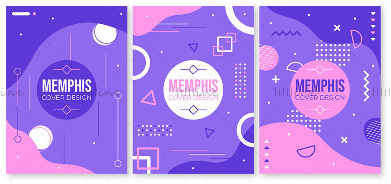 Affiche de couverture de vecteur de style Memphis violet
