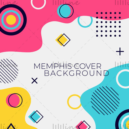 Pink pink blue yellow memphis style vector poster cover
