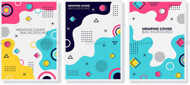 Pink pink blue yellow memphis style vector poster cover