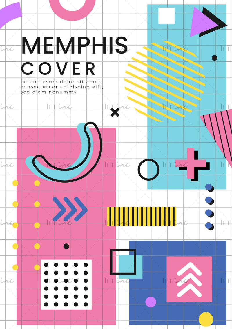 Geometric colorful memphis style vector cover poster background
