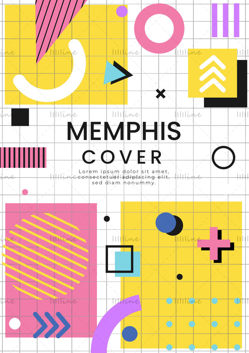 Fond d'affiche de couverture de vecteur de style memphis coloré géométrique
