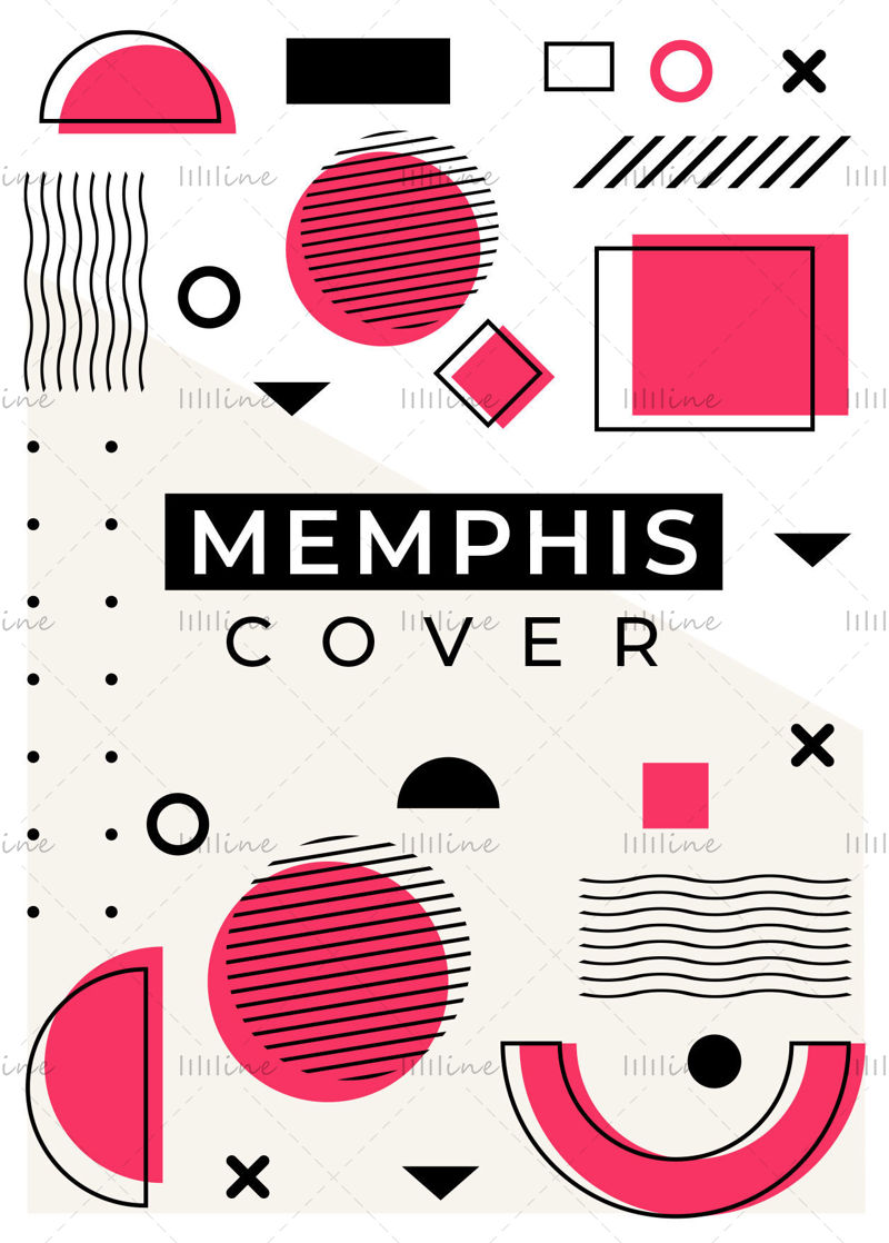 Yellow red blue geometric memphis abstract vector poster background