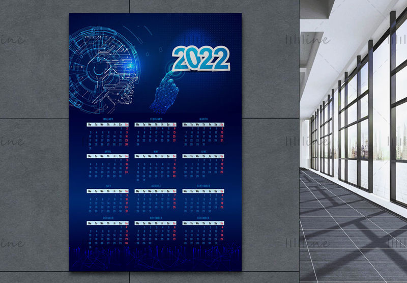 Modello di banner calendario a tema mondo digitale 2022