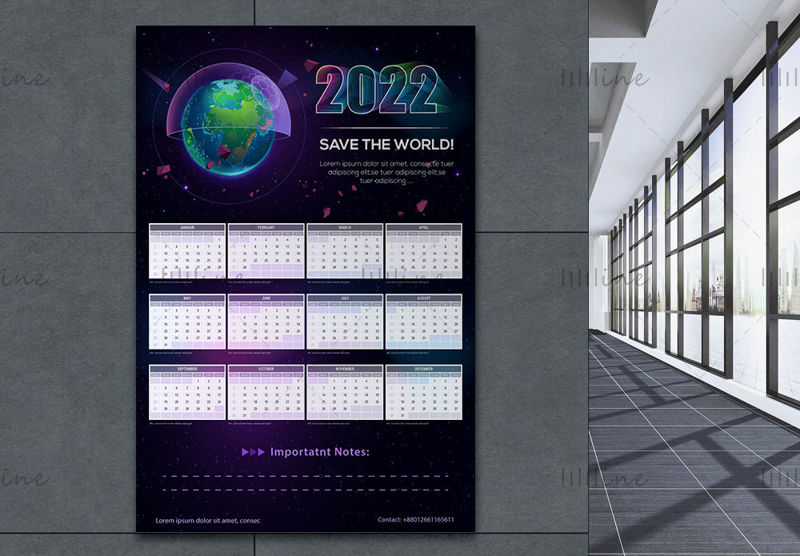 Șablon de banner pentru calendar tematic 2022 Salvați lumea