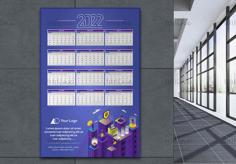 Шаблон баннера с тематическим календарем виртуального мира на 2022 год